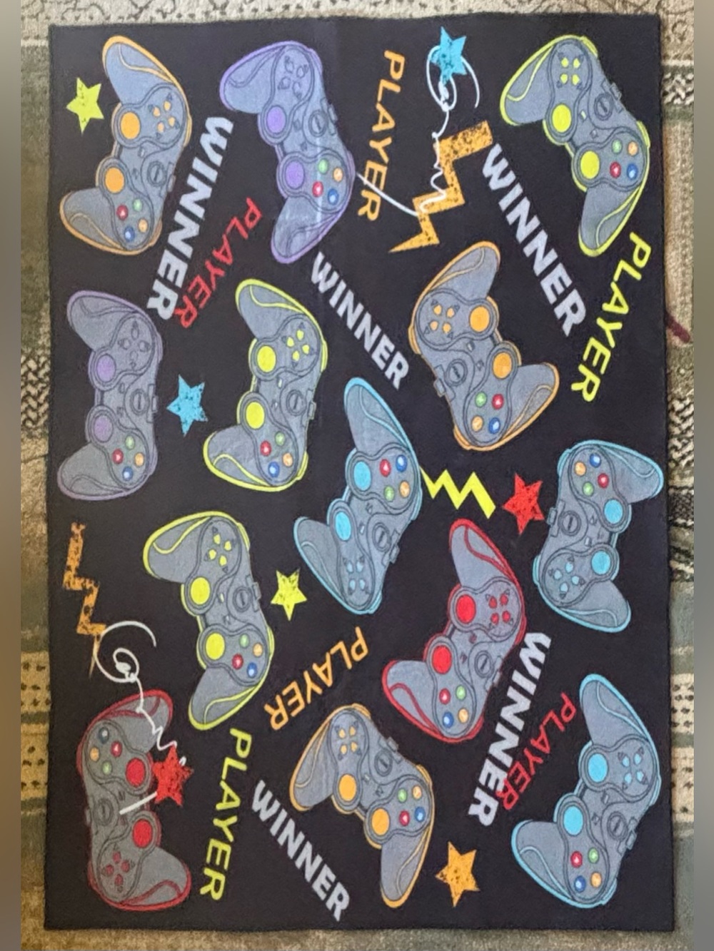 Gaming Controllers Patterned Black  - Multicolor Non-Slip Rug 54x39”